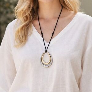 J. Jill Two-Tone Teardrop Pendant Necklace Adjustable Cord NWT (BR1313/3)